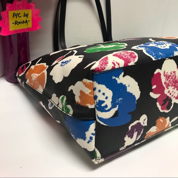 COACH Black Rainbow Floral City Zip Tote Purse Shoulder Hand Bag, Creed  # 37266 - Picture 5 of 14